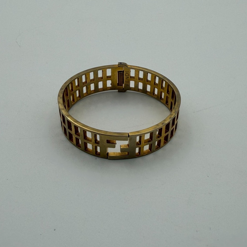 Fendi Fendista Woven Leather Gold Tone Bracelet